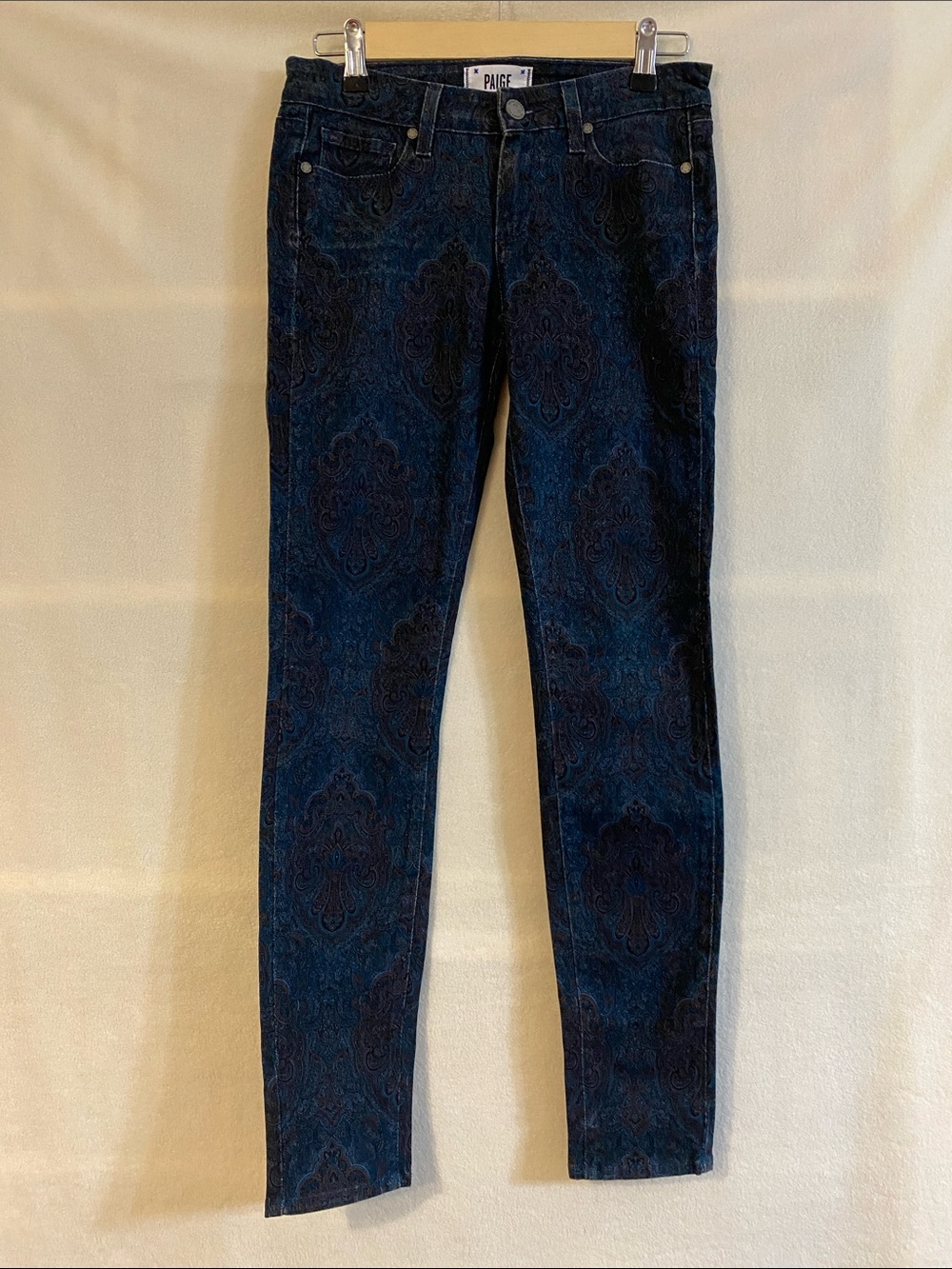Paige denim blue and brown paisley Verdugo low-rise ultra skinny jeans